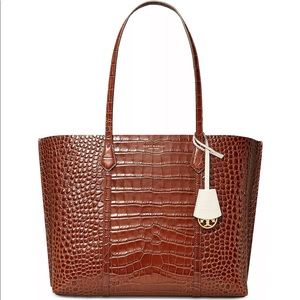 Tory Burch Perry embossed leather triple compartment tote
